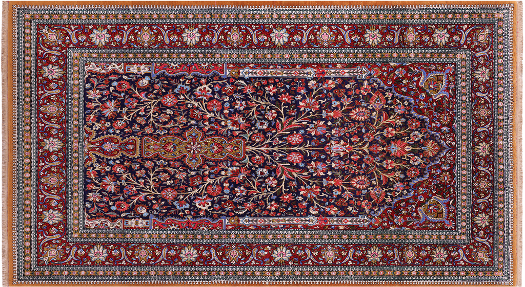 Black 4' 5" X 7' 8" Persian Qum Handmade Wool Rug - Q23664