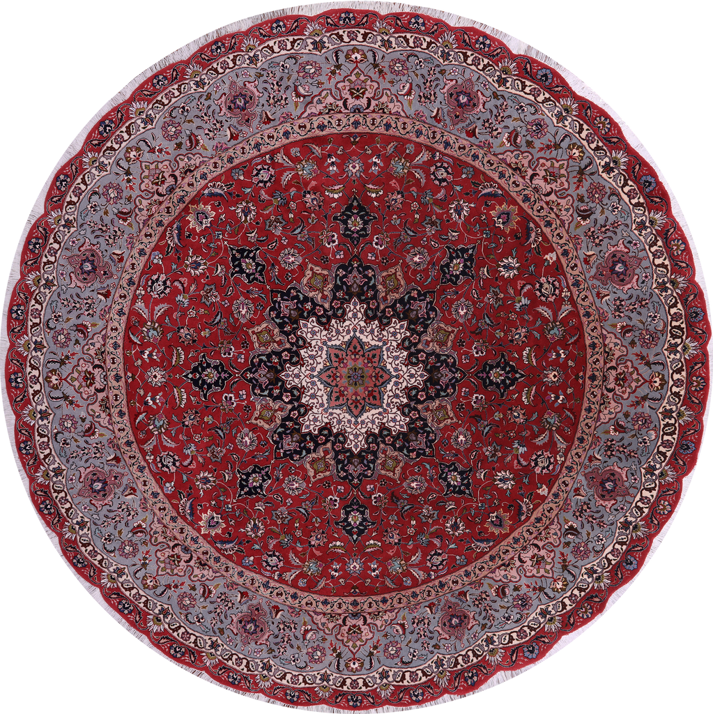 8' Round Persian Tabriz Hand Knotted Wool & Silk Rug - Q23665