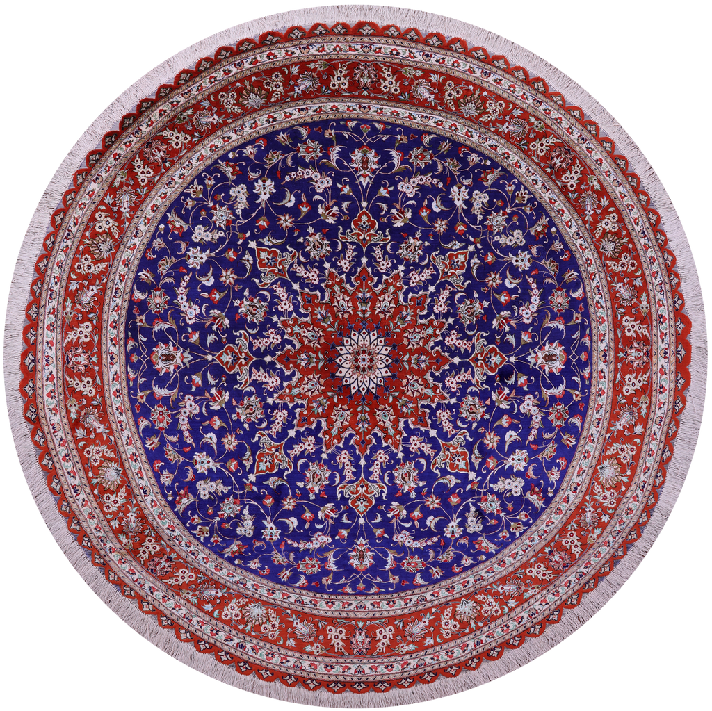 7' Round Persian Qum Hand Knotted 100% Silk Rug - Q23668
