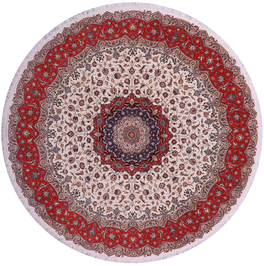 10' Round Persian Tabriz Hand Knotted Wool & Silk Rug - Q23669