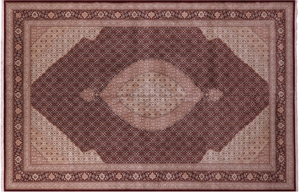 Burgundy 12' 3" X 18' 2" Persian Tabriz Hand Knotted Wool & Silk Rug - Q23670