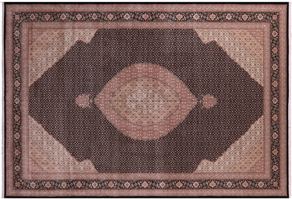 Black Persian Tabriz Handmade Wool & Silk Rug 12' 3" X 18' 2" - Q23671