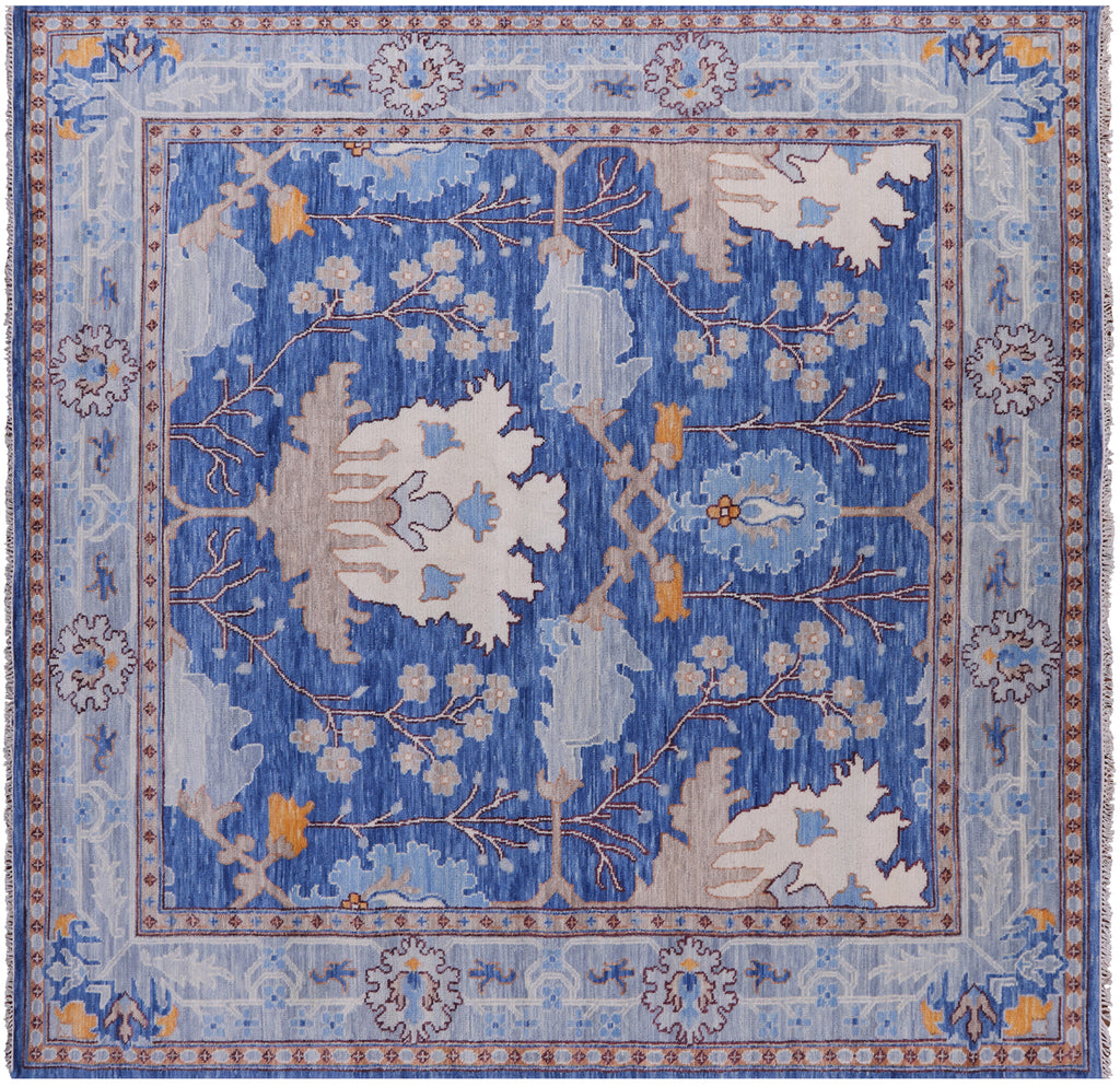 Blue 10' Square William Morris Hand Knotted Wool Rug - Q23680