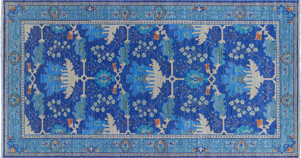 Blue 7' 1" X 14' 7" William Morris Hand Knotted Wool Rug - Q23688