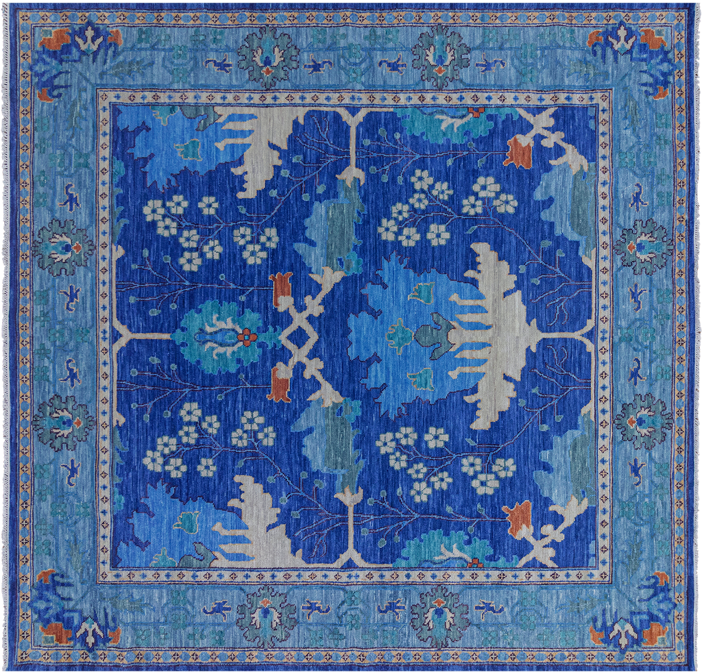 Blue 10' Square William Morris Handmade Wool Rug - Q23689
