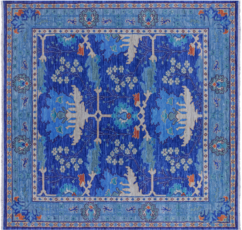 Blue 12' Square William Morris Handmade Wool Rug - Q23690