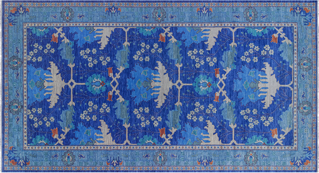 Blue 9' 4" X 17' 11" William Morris Hand Knotted Wool Rug - Q23693