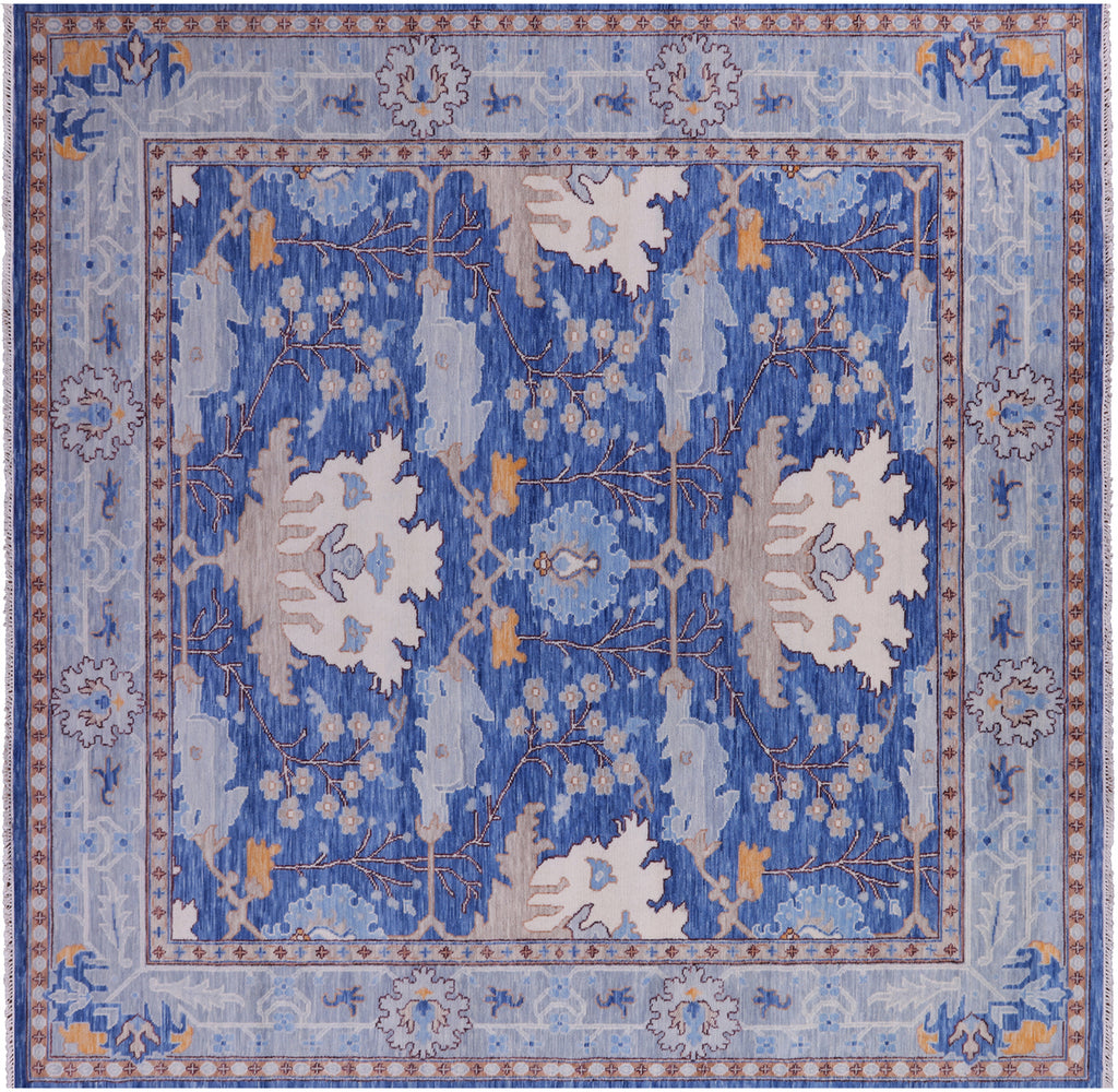 Blue 11' 2" X 11' 6" Square William Morris Handmade Wool Rug - Q23704