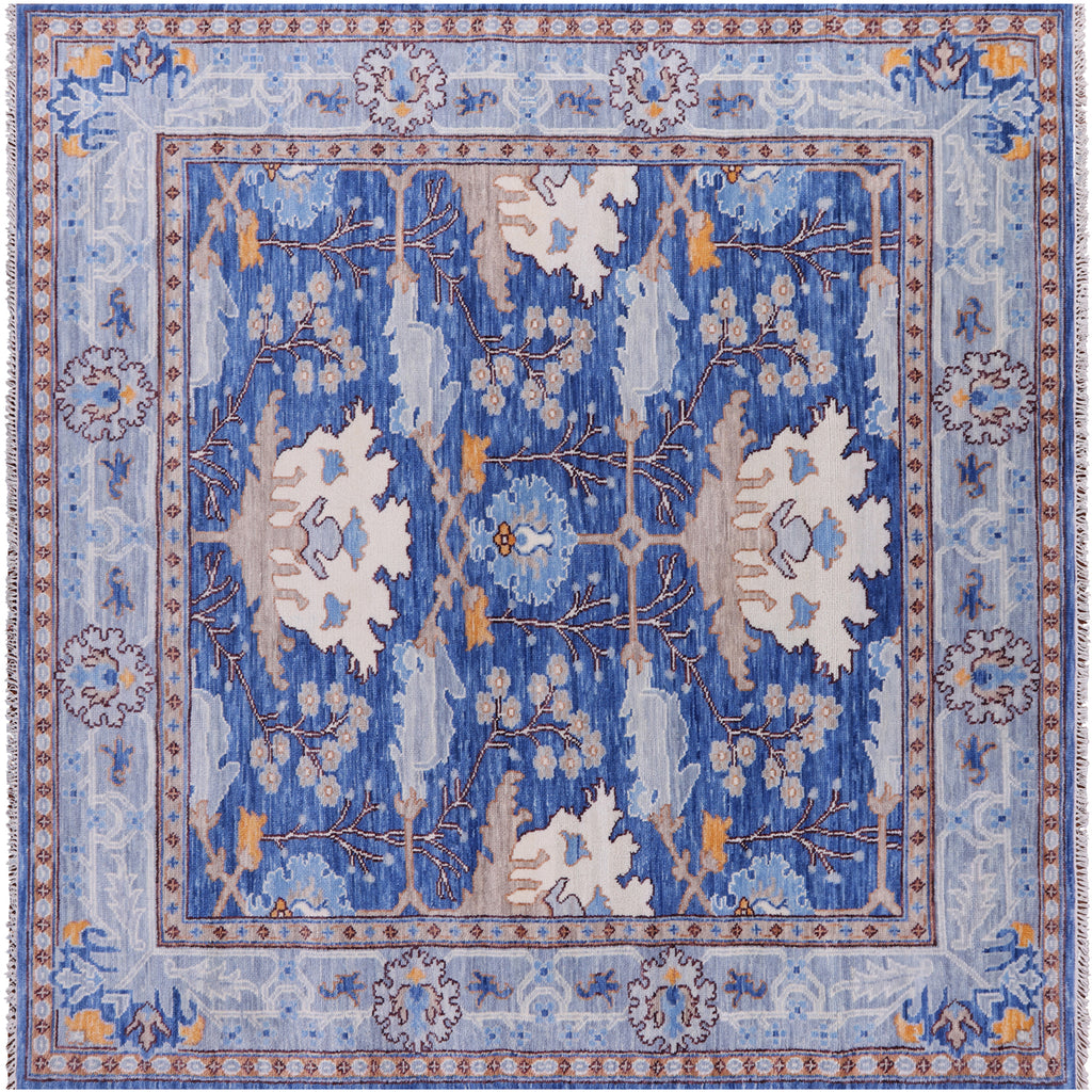 Blue 9' Square William Morris Hand Knotted Wool Rug - Q23705