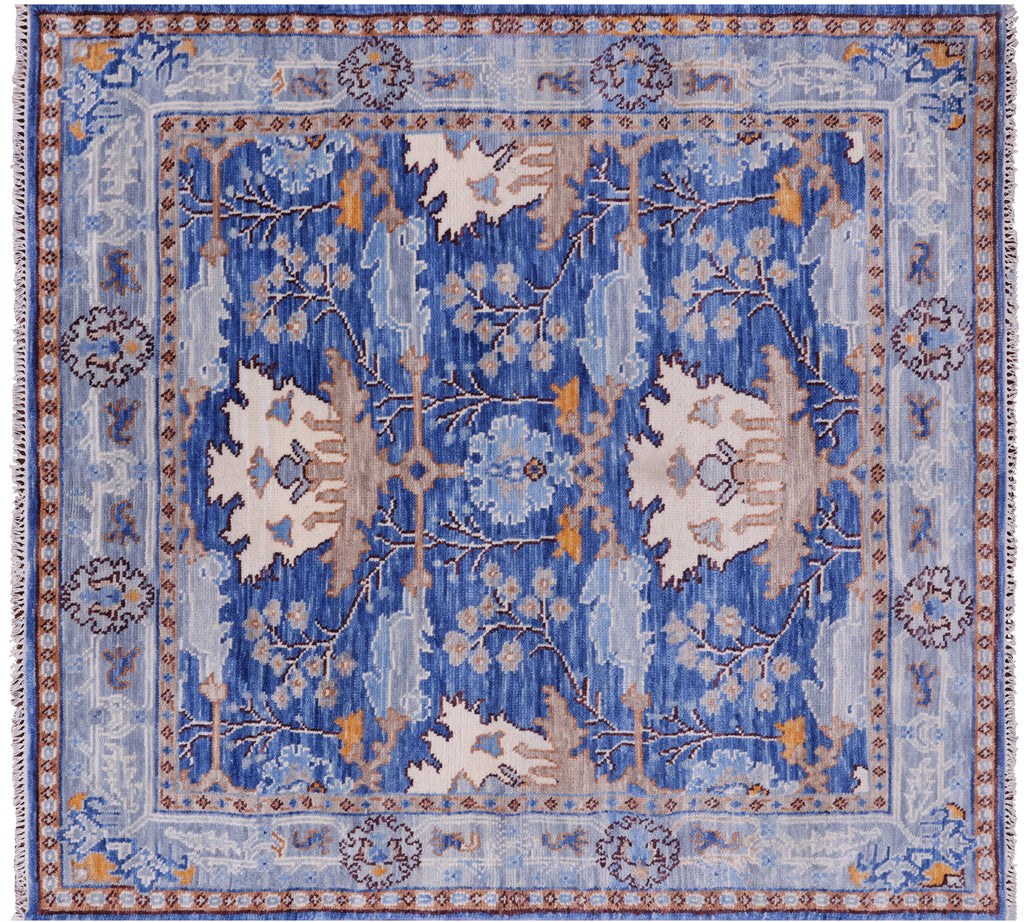 Blue 6' Square William Morris Handmade Wool Rug - Q23708
