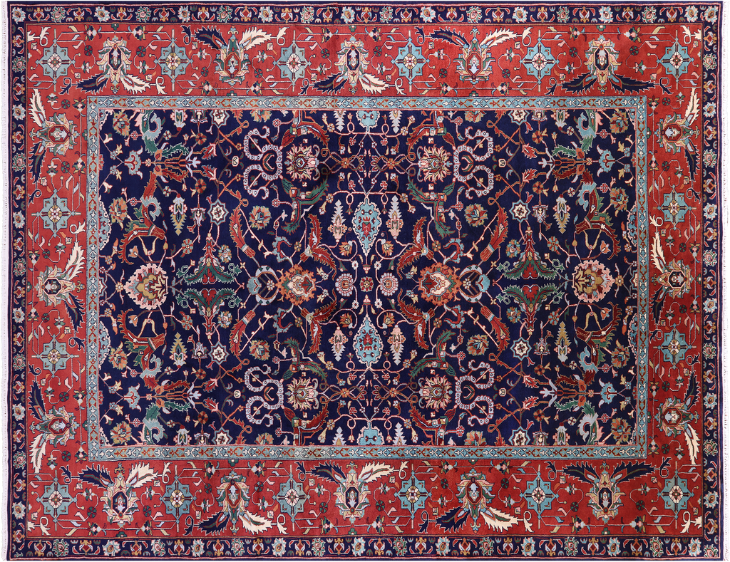 Blue 9' 0" X 12' 0" Persian Fine Serapi Handmade Wool Rug - Q23713