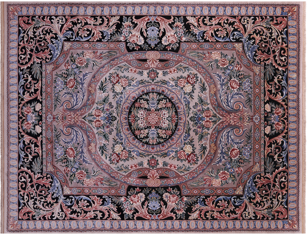 Grey/ Black French Aubusson Hand Knotted Wool Rug 9' 0" X 12' 1" - Q23714