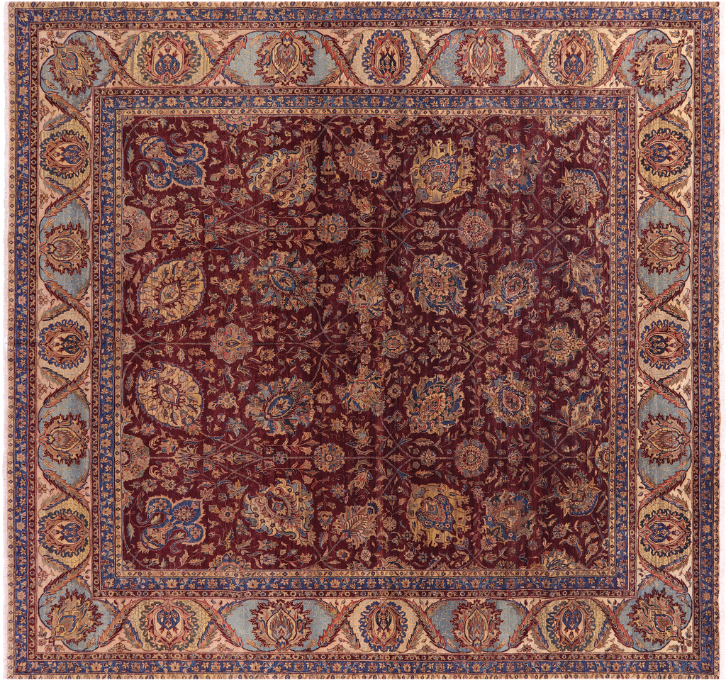 Antique Even Wear Persian Tabriz Hand Knotted Wool Rug 12' 2" X 13' 3" - Q23715