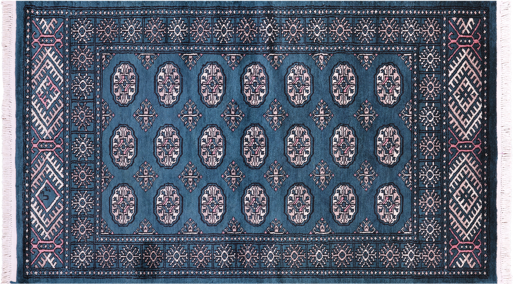 Green Silky Bokhara Hand-Knotted Wool Rug 3' 7" X 5' 8" - Q23716