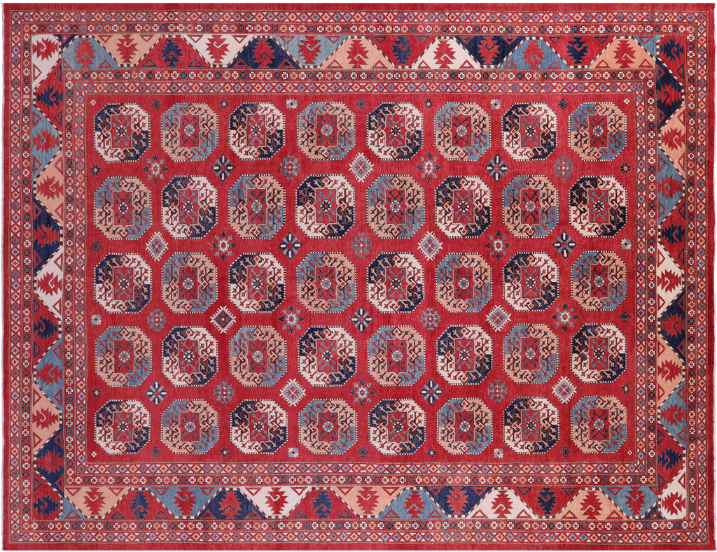 Red 10' 1" X 13' 6" Tribal Ersari Hand Knotted Wool Rug - Q23720