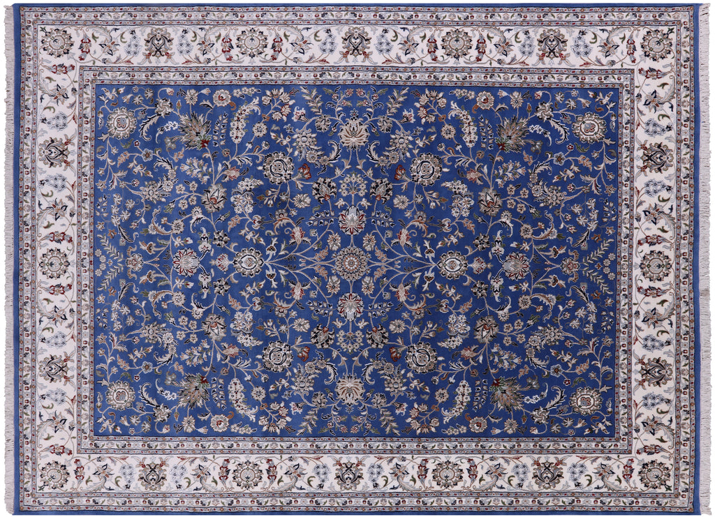 Blue 9' 9" X 13' 11" Persian Nain Handmade Wool & Silk Rug - Q23725