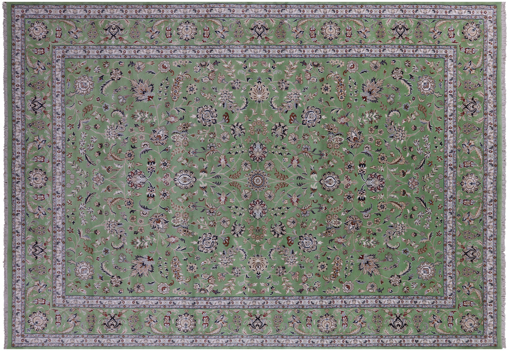 Green 6' 1" X 9' 0" Persian Nain Wool & Silk Handmade Rug - Q23726