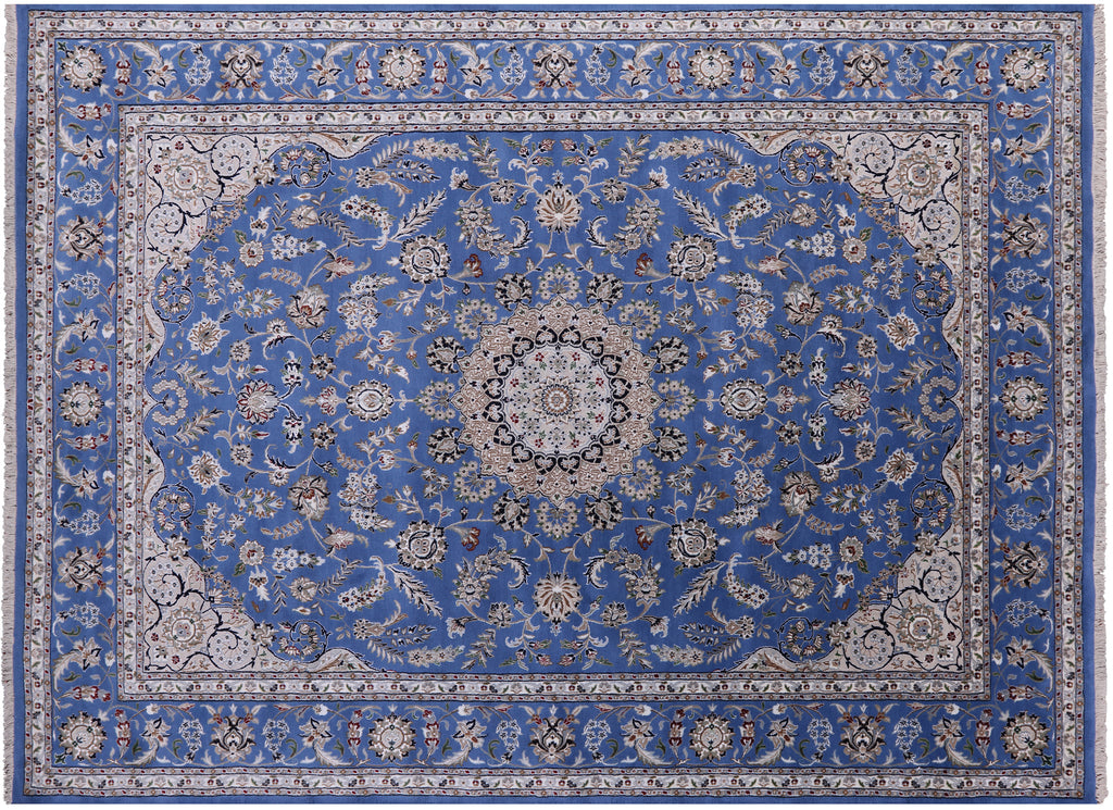 Blue Persian Nain Hand Knotted Wool & Silk Rug 8' 11" X 12' 4" - Q23731