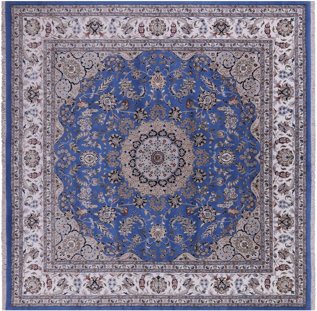 Blue 10' Square Persian Nain Handmade Wool & Silk Rug - Q23742