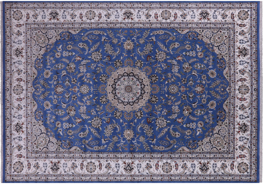 Blue 10' 3" X 14' 5" Persian Nain Handmade Wool & Silk Rug - Q23743-2524R