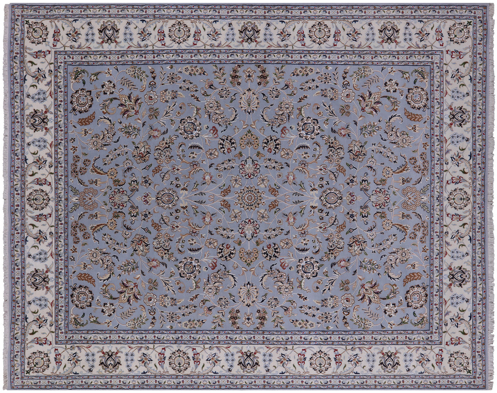 Blue 9' 0" X 12' 0" Persian Nain Handmade Wool & Silk Rug - Q23745
