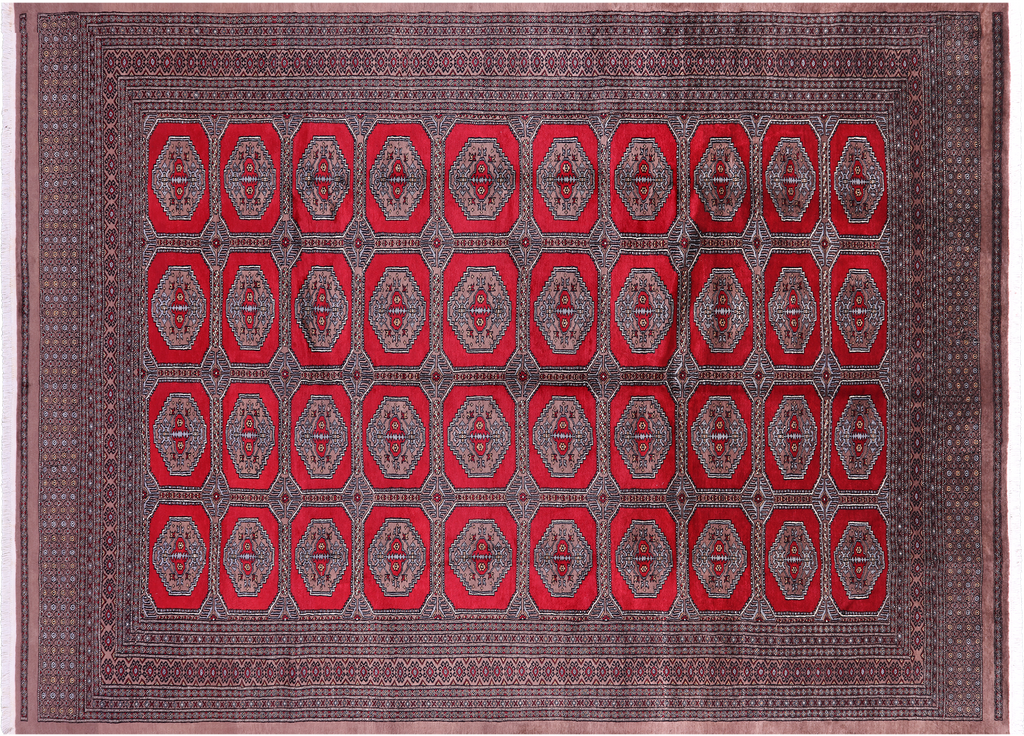 Red 8' 3" X 11' 5" Silky Bokhara Handmade Wool Rug - Q23756