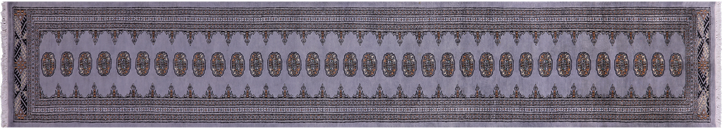 Grey 2' 7" X 15' 7" Runner Silky Bokhara Handmade Wool Rug - Q23758