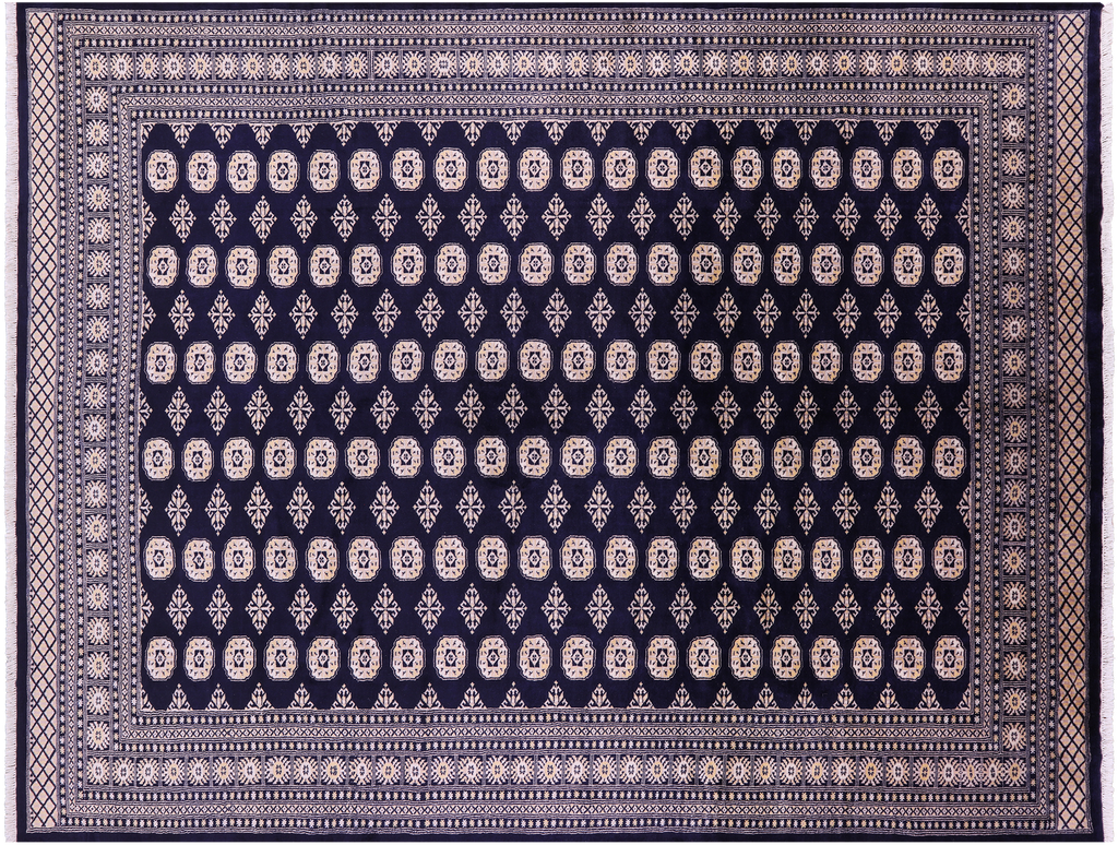 Navy Blue 9' 1" X 12' 0" Silky Bokhara Handmade Wool Rug - Q23759