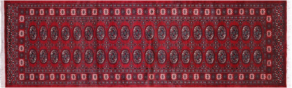 Red Silky Bokhara Handmade Wool Runner Rug 2' 8" X 9' 0" - Q23762
