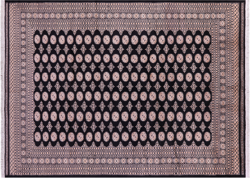 Black Silky Bokhara Hand-Knotted Wool Rug 9' 2" X 12' 0" - Q23763