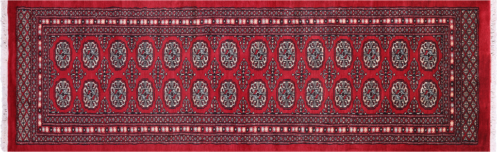 Red 2' 6" X 8' 0" Runner Silky Bokhara Handmade Wool Rug - Q23765
