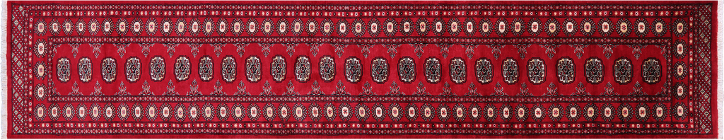 Red 2' 6" X 13' 7" Runner Silky Bokhara Hand-Knotted Wool Rug - Q23766