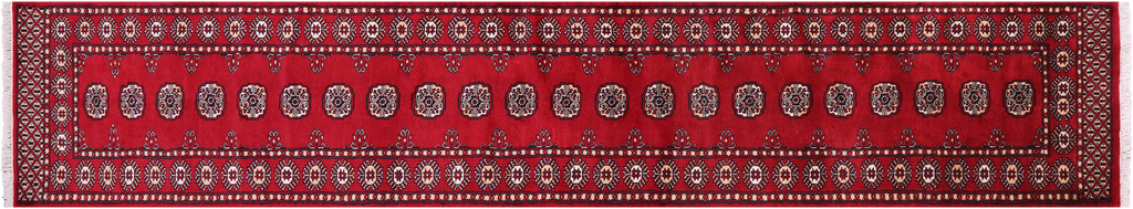 Red Silky Bokhara Handmade Wool Runner Rug 2' 5" X 13' 3" - Q23771