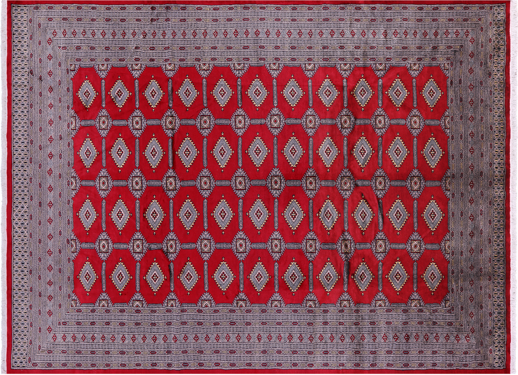 Red 9' 1" X 12' 2" Silky Bokhara Hand-Knotted Wool Rug - Q23775