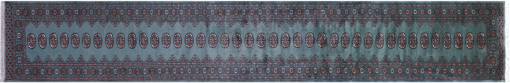 Green 2' 6" X 16' 2" Silky Bokhara Handmade Wool Runner Rug - Q23777