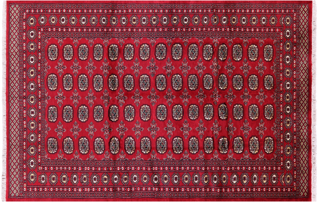 Red 6' 0" X 9' 1" Silky Bokhara Hand-Knotted Wool Rug - Q23781