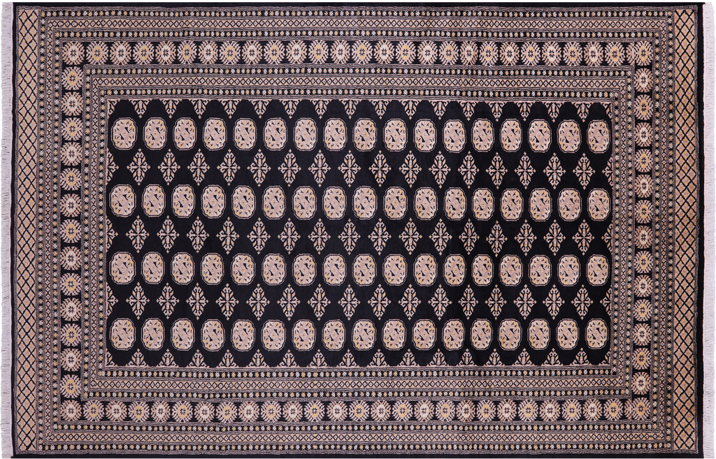 Black 6' 8" X 10' 2" Silky Bokhara Handmade Wool Rug - Q23785
