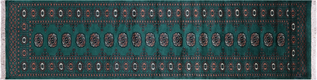 Green 2' 6" X 9' 8" Silky Bokhara Handmade Wool Runner Rug - Q23787