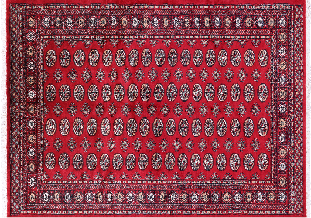 Red Silky Bokhara Hand-Knotted Wool Rug 6' 2" X 8' 9" - Q23789