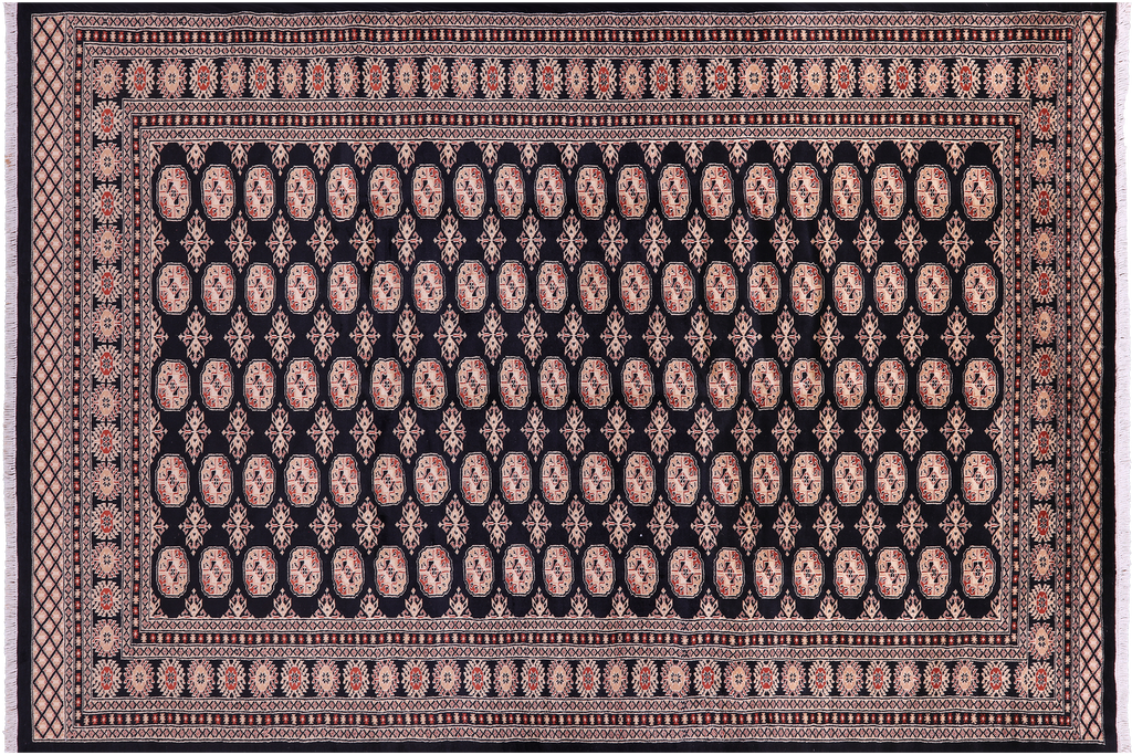 Black Silky Bokhara Hand-Knotted Wool Rug 6' 8" X 10' 1" - Q23790