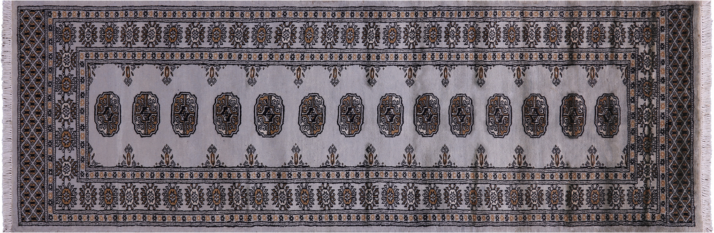 Grey 2' 7" X 8' 0" Runner Silky Bokhara Hand-Knotted Wool Rug - Q23793