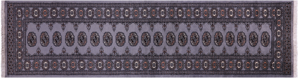 Grey 2' 7" X 10' 3" Silky Bokhara Hand-Knotted Wool Runner Rug - Q23794