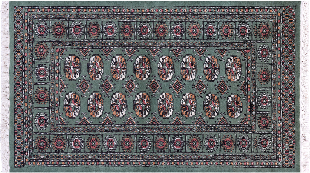 Green Silky Bokhara Handmade Wool Rug 3' 1" X 5' 6" - Q23795