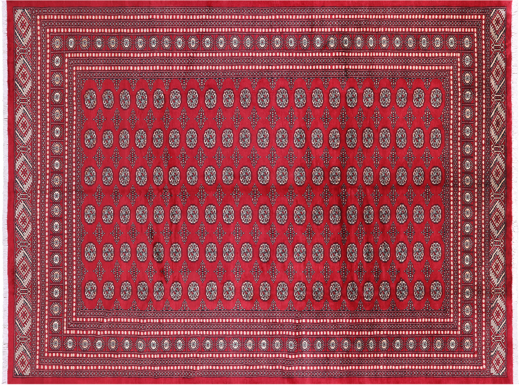 Red 9' 1" X 12' 1" Silky Bokhara Handmade Wool Rug - Q23796