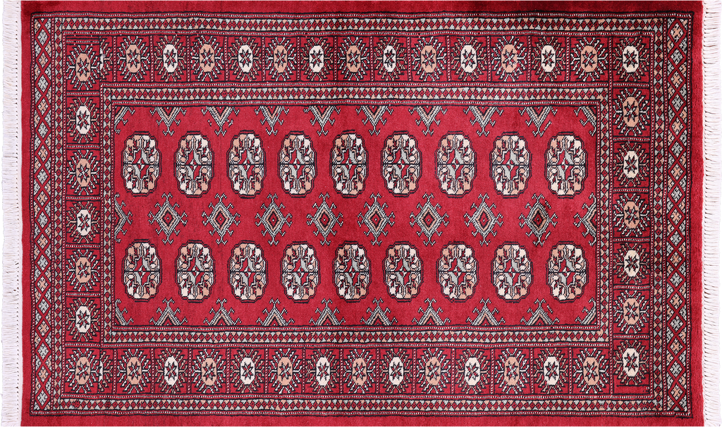 Red 3' 2" X 5' 0" Silky Bokhara Hand-Knotted Wool Rug - Q23799
