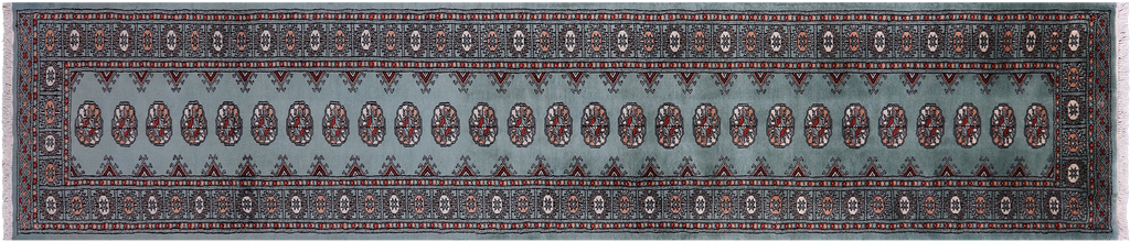 Green Runner Silky Bokhara Handmade Wool Rug 2' 6" X 12' 1" - Q23801