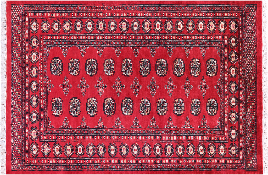 Red 4' 2" X 6' 0" Silky Bokhara Hand-Knotted Wool Rug - Q23803