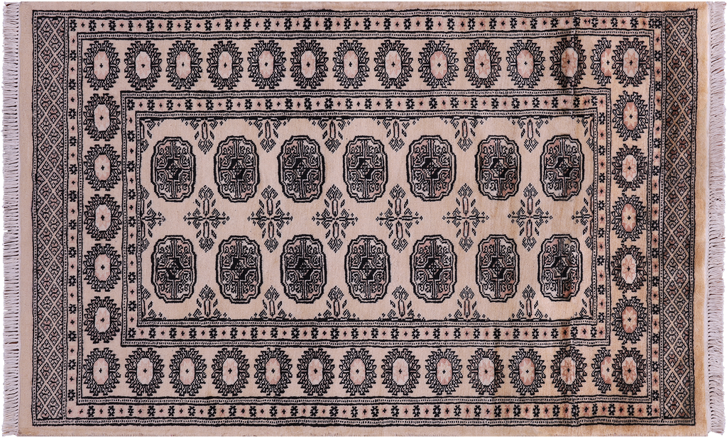 Ivory Silky Bokhara Hand-Knotted Wool Rug 3' 0" X 4' 10" - Q23805