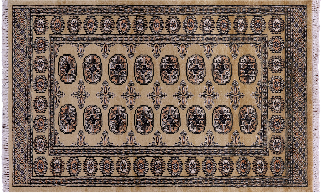 Olive Green Silky Bokhara Handmade Wool Rug 3' 1" X 4' 10" - Q23809