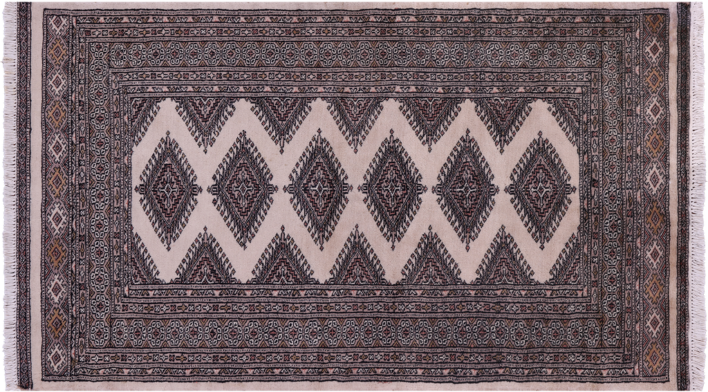 Ivory 3' 1" X 5' 2" Silky Bokhara Hand-Knotted Wool Rug - Q23812